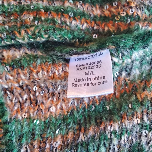 EUC Santoori Green & Tan Sequin Oversized Sweater - Picture 9 of 10